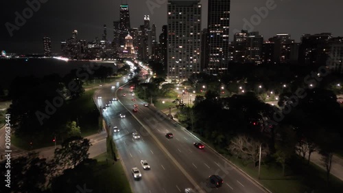 Beautiful Chicago Lakeshore Drive At Night With Traffic