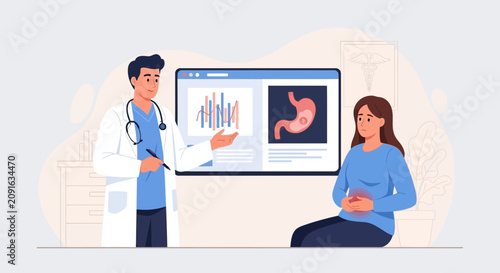 Doctor Explains Stomach Health to Patient with Graphic Display