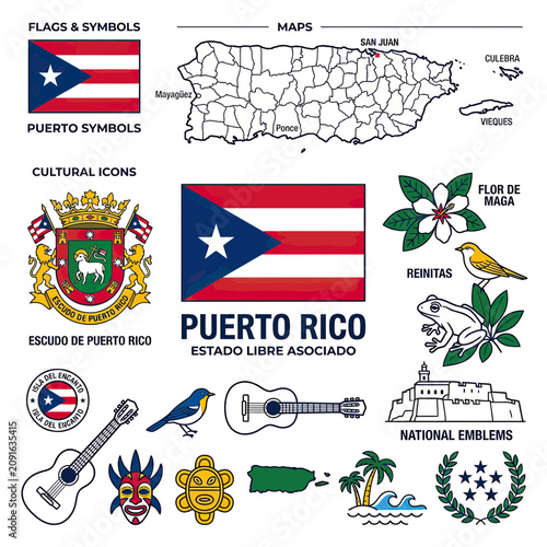 Canvastavla Puerto Rico Symbols and Icons: Flag, Map, Coat of Arms, Nature