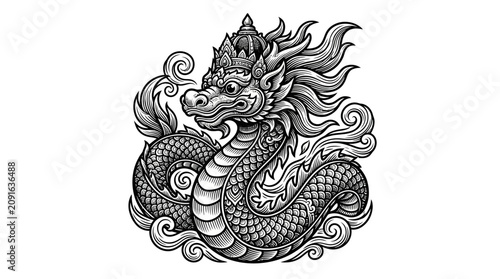Fotografie Detailed dragon head with long hair.