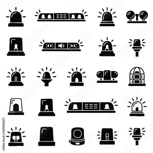 Bild auf Leinwand Emergency vehicle siren light icons collection with emergency flashing silhouett