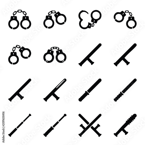 Foto Law enforcement equipment icons featuring handcuffs and batons handcuffs enforce