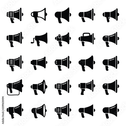 Konstfotografi Diverse megaphone and loudspeaker icon set with public address white background