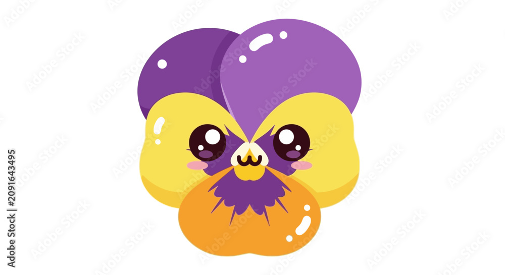 Obraz premium Cute kawaii pansy flower character illustration on white background