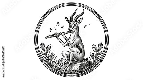 Fotografie Deer playing a musical instrument flute.