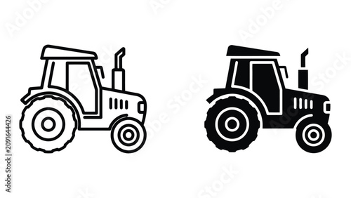 Schilderij op canvas Tractor Icons Set Featuring Outline and Solid Black Silhouette Designs for Agric