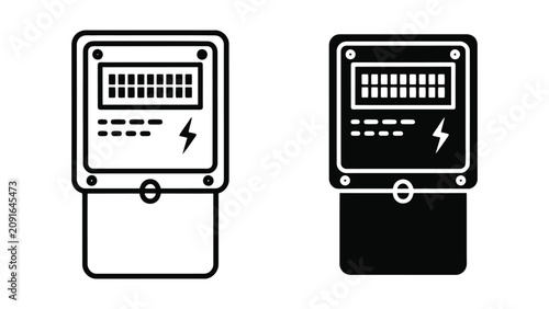 Принти на полотні Electricity Meter Icons Set Featuring Outline and Solid Black Vector Designs for