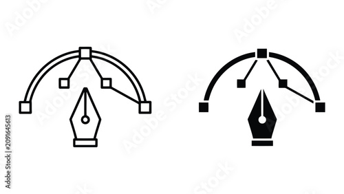 Cuadro en lienzo Pen Tool Vector Icons Set Featuring Bezier Curve Paths and Anchor Points in Mini