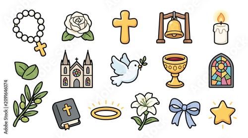 Fotografie Collection of Christian religious symbols and icons representing faith and spirituality