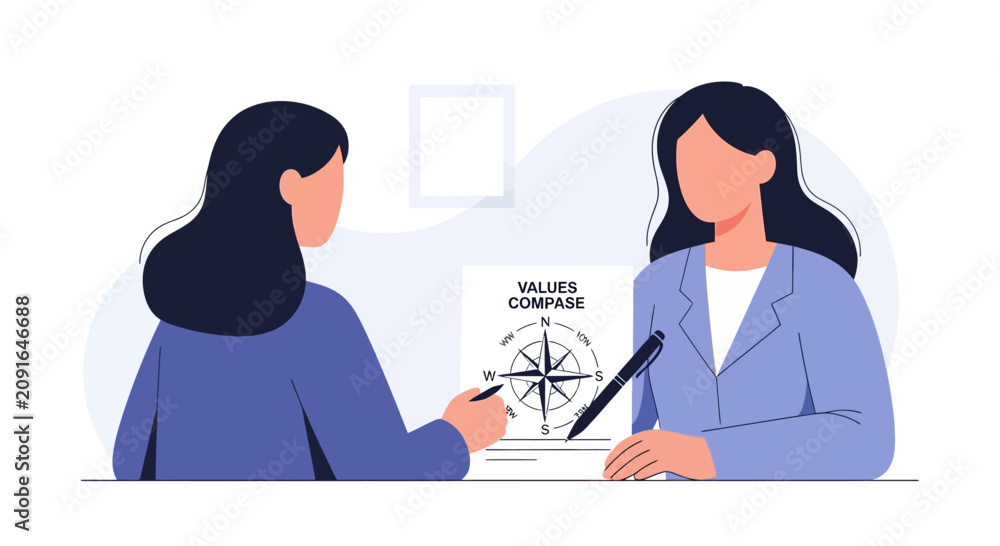 Obraz premium Business Meeting: Values Compass for Decision Making and Guidance