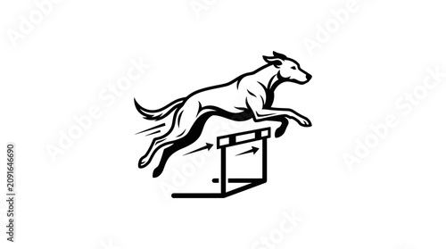 Cuadro en lienzo Greyhound jumping hurdle agility competition vector icon.
