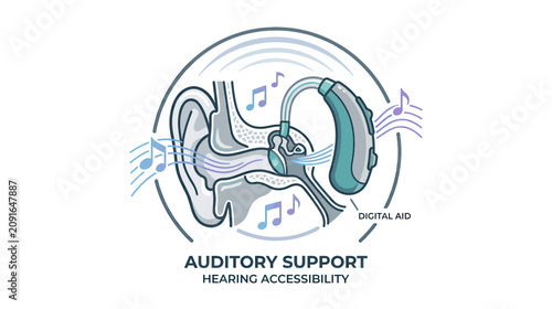 Foto Hearing Aid Technology and Auditory Support - Digital Hearing Accessibility Illu