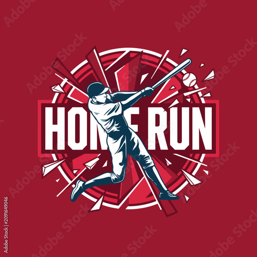 An impactful illustration depicting a baseball player swinging a bat to hit a home run, capturing the excitement and energy of sports and athletic performance.
