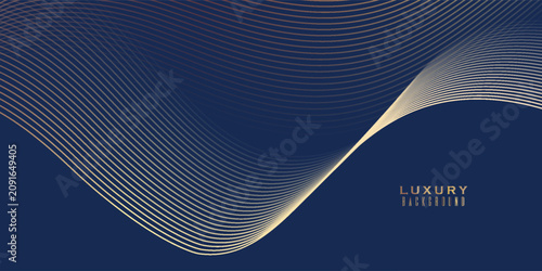 Dark blue luxury background illustration with gold lines. Futuristic technology concept