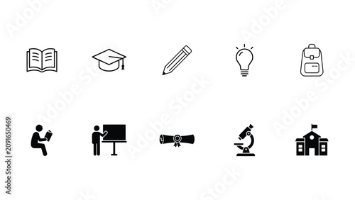 Education icons set with school and learning symbols  various educational elements