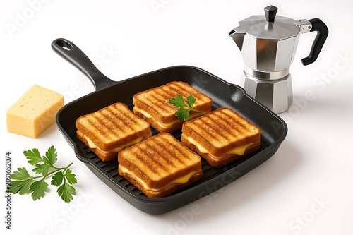 Classic homemade toasted sandwich with rich melted cheese. Cozy comfort food prepared for everyday family meals.