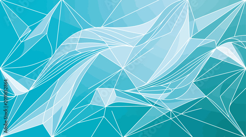 Fotografie Abstract geometric pattern of white lines and shapes on a blue background with a crystalline structure and sharp angles
