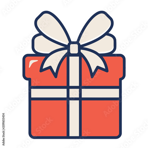 Red gift box with white ribbon bow vector illustration
