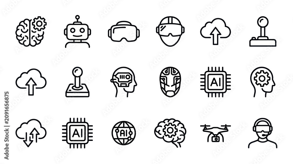 Fototapeta premium Artificial intelligence and futuristic technology icons.