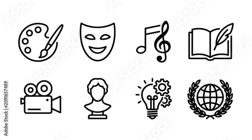 Foto Arts culture and education line icon collection.