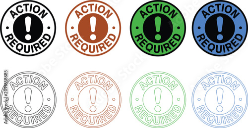 Bild auf Leinwand A collection of colorful action required stamps on a white background