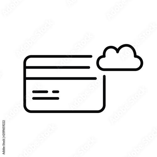 Virtual credit card, cloud payment gateway, digital cloud card. Pixel perfect, editable stroke vector icon