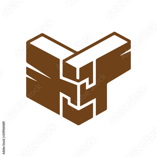 wooden carpentry joint icon showing interlocking brown timber beams