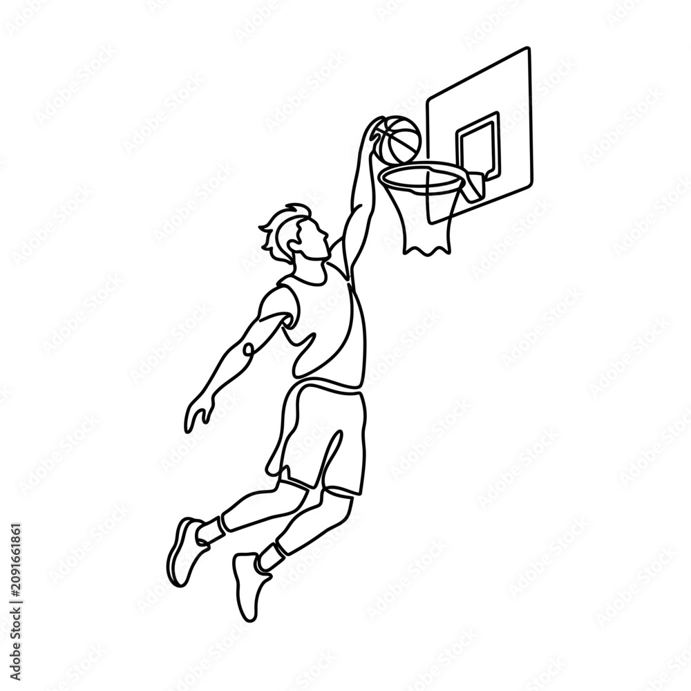 Obraz premium Basketball Player Dunking - One Line Drawing