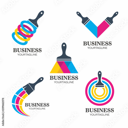 This vibrant collection of paint roller logos showcases colorful designs, ideal for businesses in the art, home improvement, and creative industries seeking fresh branding ideas.