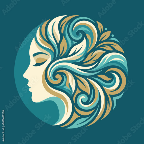 A beautifully crafted portrait of a woman with flowing hair, intertwined with natural elements, symbolizing femininity, nature's embrace, and the connection between beauty and environment.