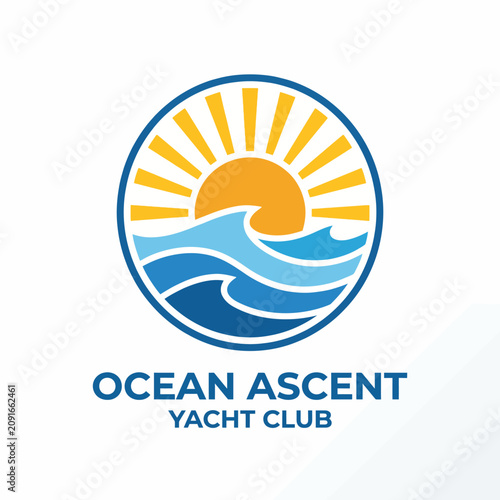 A beautiful logo featuring a sun setting over stylized waves, representing luxury and relaxation, ideal for yacht clubs and marine-related enterprises aiming for sophistication.