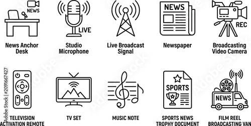 Bild auf Leinwand Television activation remote studio microphone live broadcast signal newspaper and film reel media vehicle