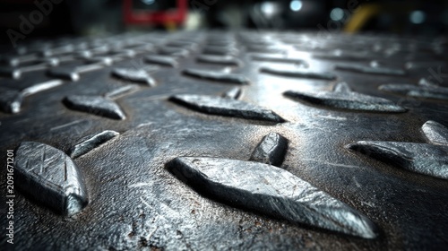 Diamond plate texture, steel floor tread, raised metal pattern, industrial non-slip background, silver metallic surface, tough look 