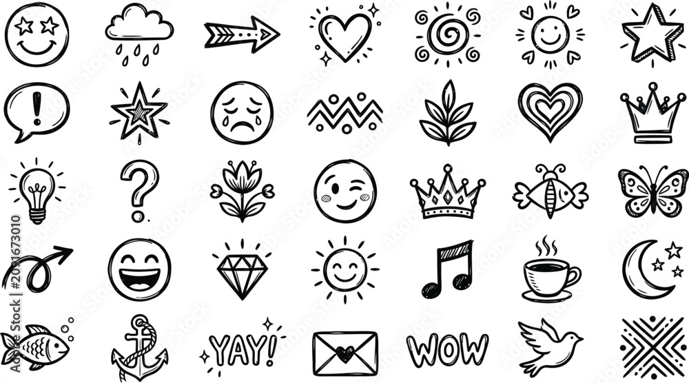 Fototapeta premium fun cute line icons set for kids or social media posts