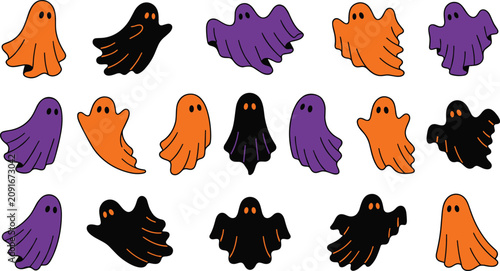 Cuadro en lienzo Minimalist Halloween ghost silhouettes pack featuring simple floating and flying