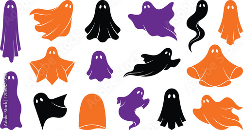 Photos Minimalist Halloween ghost silhouettes element collection featuring flying and f