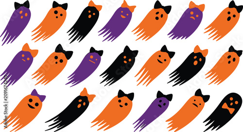Bild auf Leinwand Cute Halloween ghost silhouettes pack featuring simple floating and flying littl