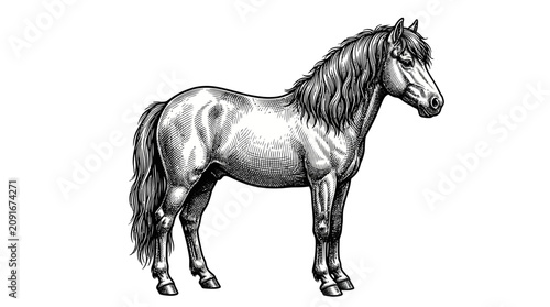 Foto A horse standing on four legs.