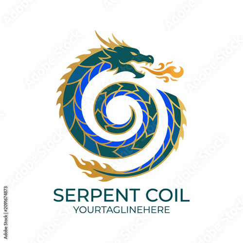 This elegant serpent coil logo represents the mystical and mythical qualities of dragons, incorporating intricate detail in a creative and captivating design.