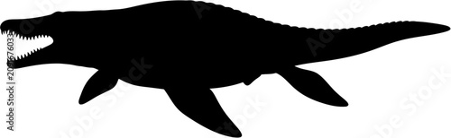 Fotografie Mosasaurus Silhouette Vector Illustration , Dinosaur Silhouette Element , Transp