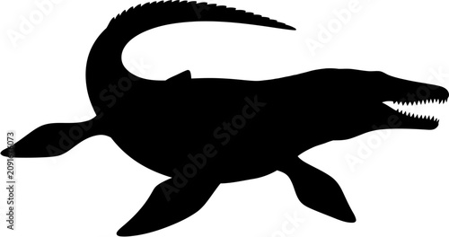 Fotografie Mosasaurus Silhouette Vector Illustration , Dinosaur Silhouette Element , Transp