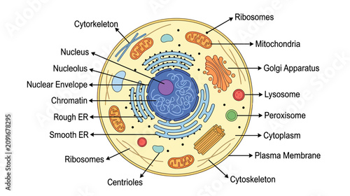 Bild auf Leinwand Detailed diagram of an animal cell, showing organelles and their functions