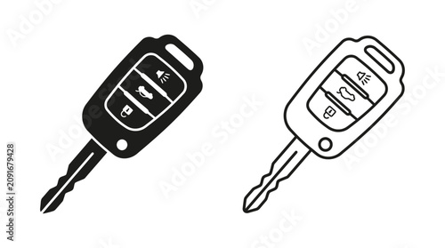 Car key fob with buttons black and white line drawing
