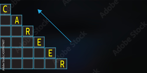 Career Growth Concept With Stacked Letter Tiles, Stairs And Upward Arrow Indicating Success