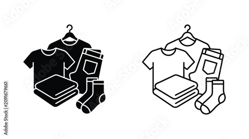 Clothing pile icon black and white line art illustration
