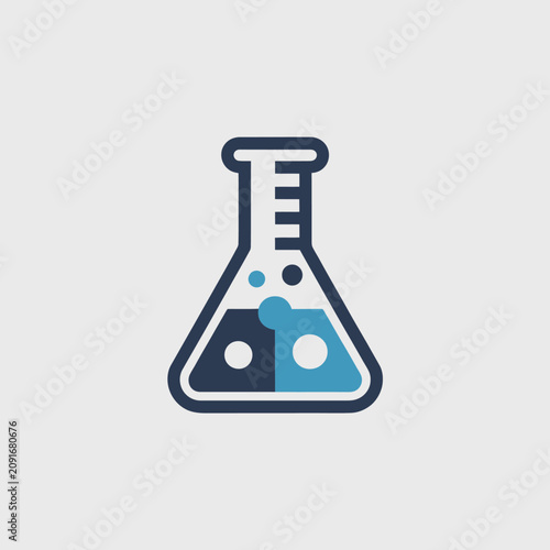 Flat design laboratory flask with colorful liquids.