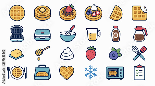 Photos Colorful flat design breakfast food icons set.