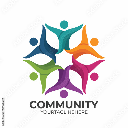 A colorful community icon illustrating diverse human figures interconnected, symbolizing unity, inclusiveness, and the importance of communal bonds in society.