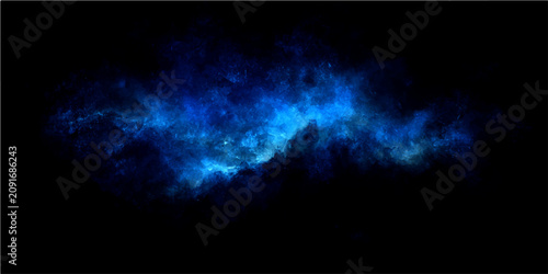 Schilderij op canvas Abstract blue nebula gas cloud in deep space with star dust and cosmic energy and a dark black background