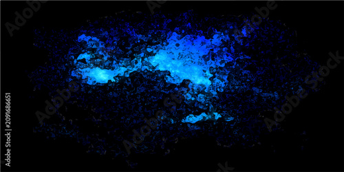 Bild auf Leinwand Bioluminescent organism glowing blue in deep ocean with abstract light patterns and dark background